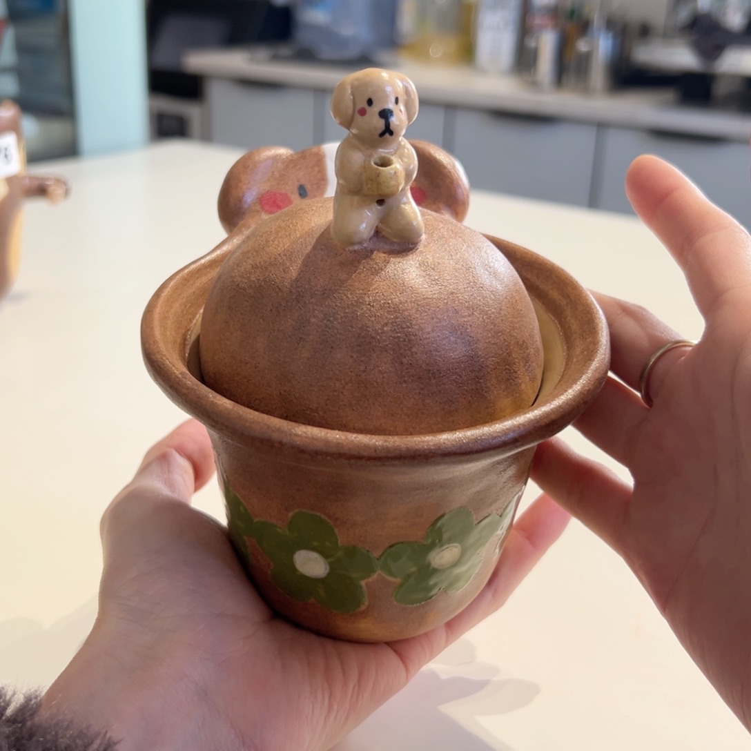 陶瓷艺术手作器皿皖安小狗盖杯