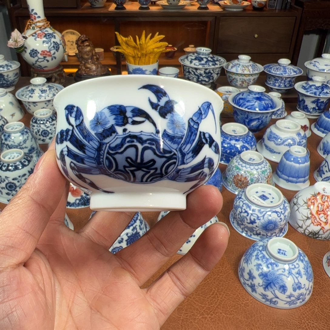 青花螃蟹炉式杯杯杯