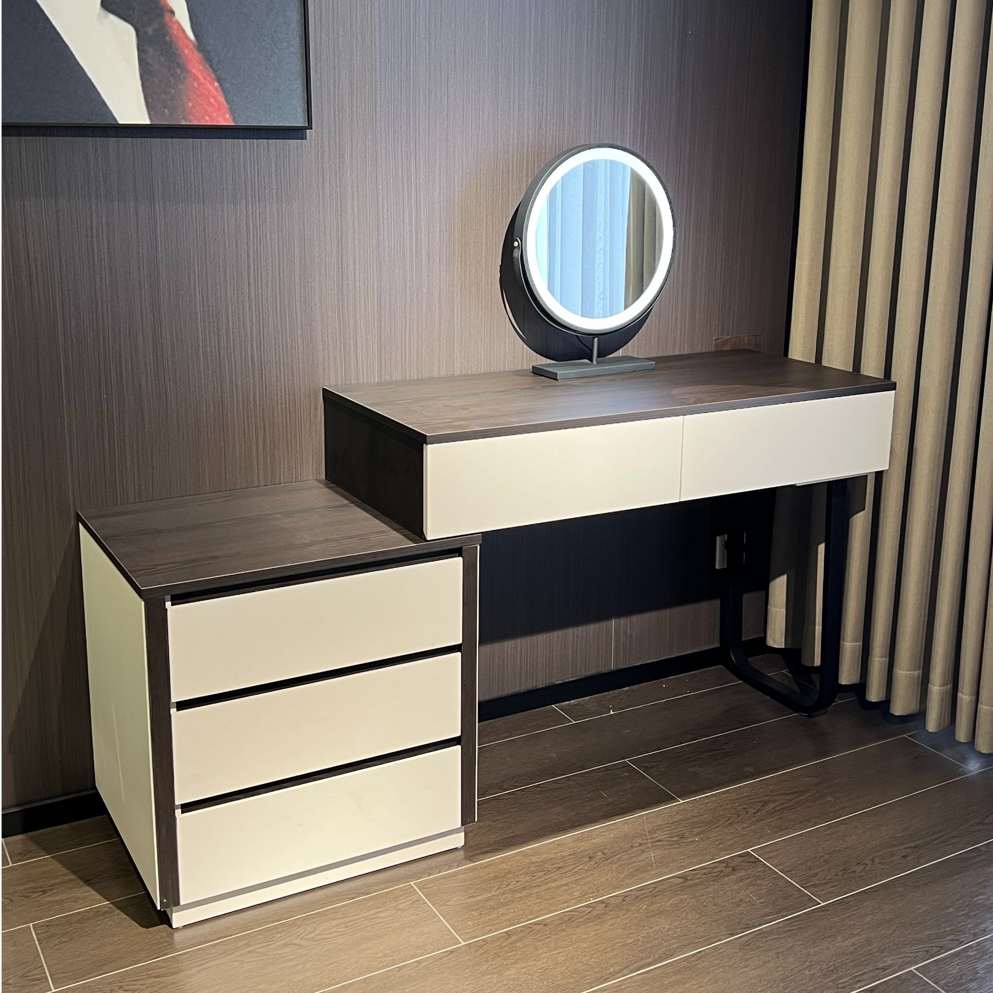 烟熏色梳妆台办公桌暗格收纳个人保险箱智能解锁大容量储物