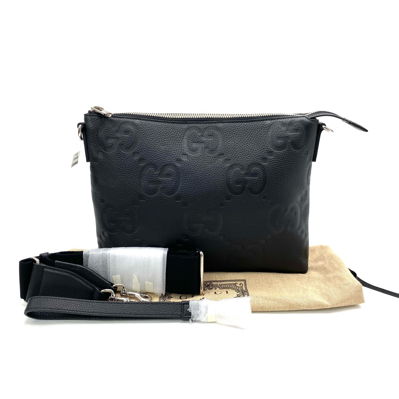 全新未使用 GUCCI/古驰 黑色全皮手拎两用斜挎包 尺寸30/23休闲
