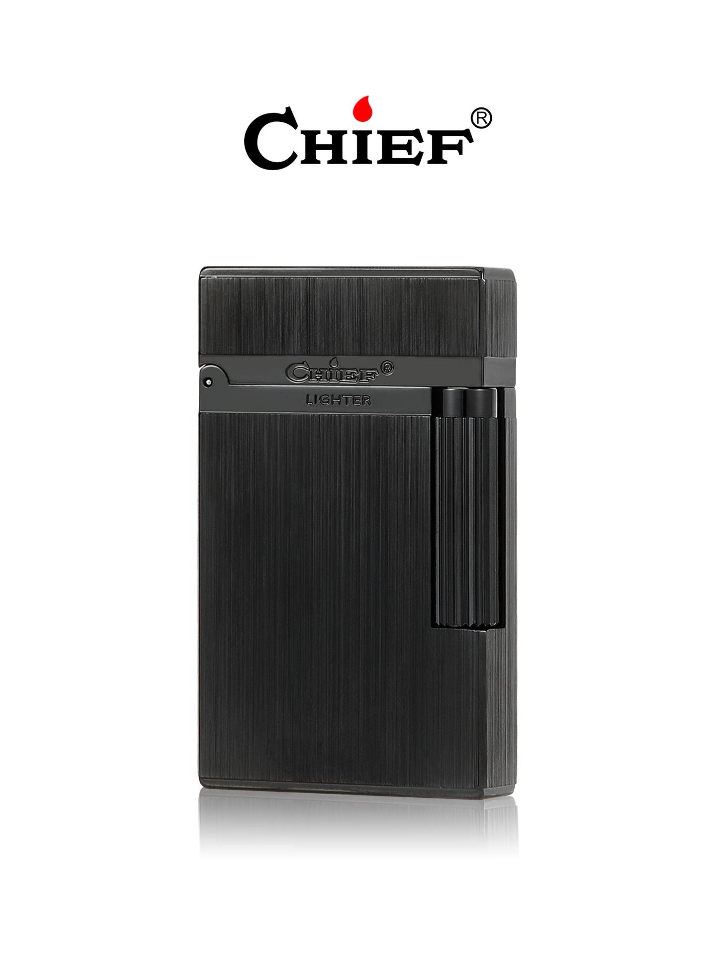 CHIEF首领朗声火机黑拉丝侧滑纯黄铜送男友生日礼物高档防风充气