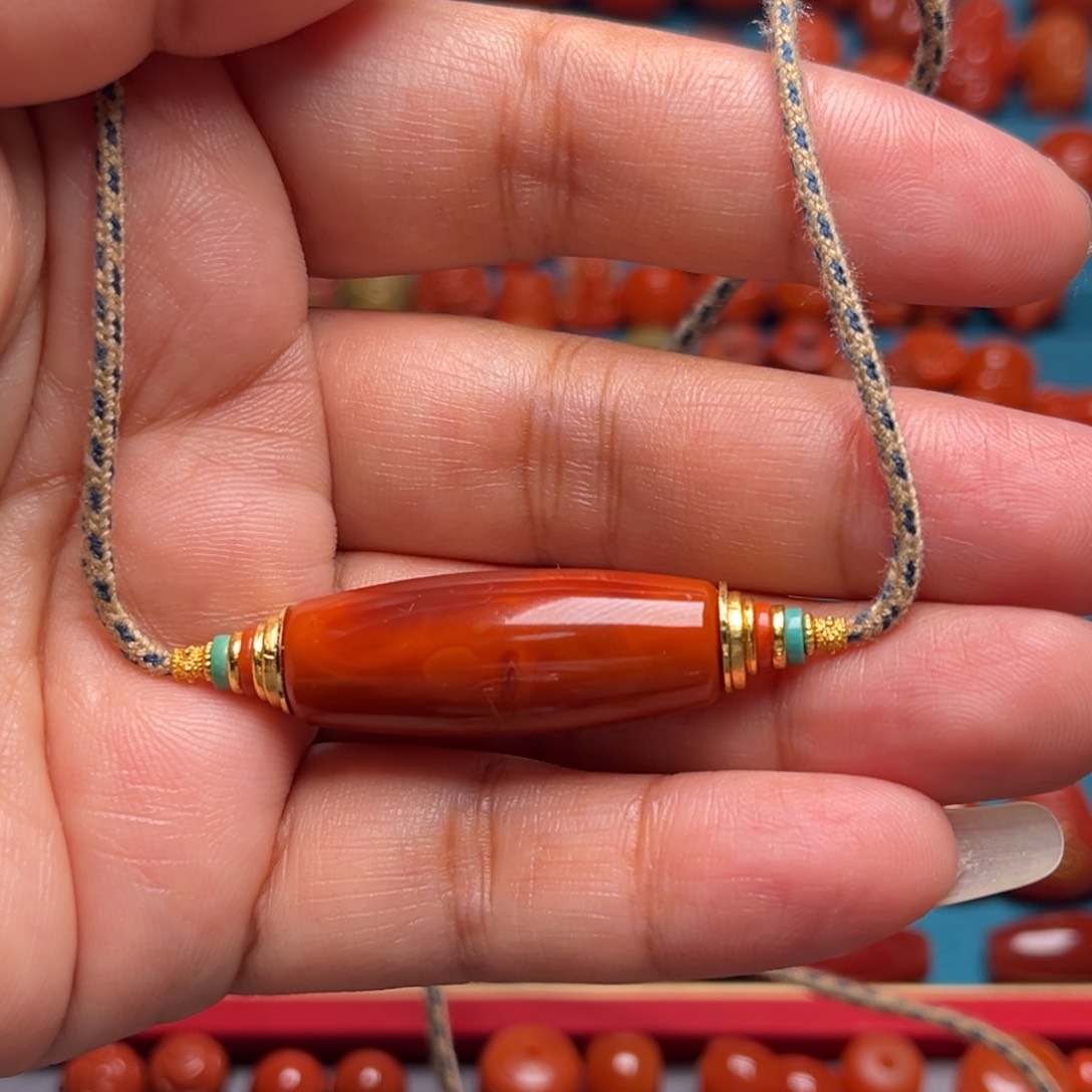 南红玛瑙配饰未镶嵌火焰纹锁骨勒子长32宽12mm