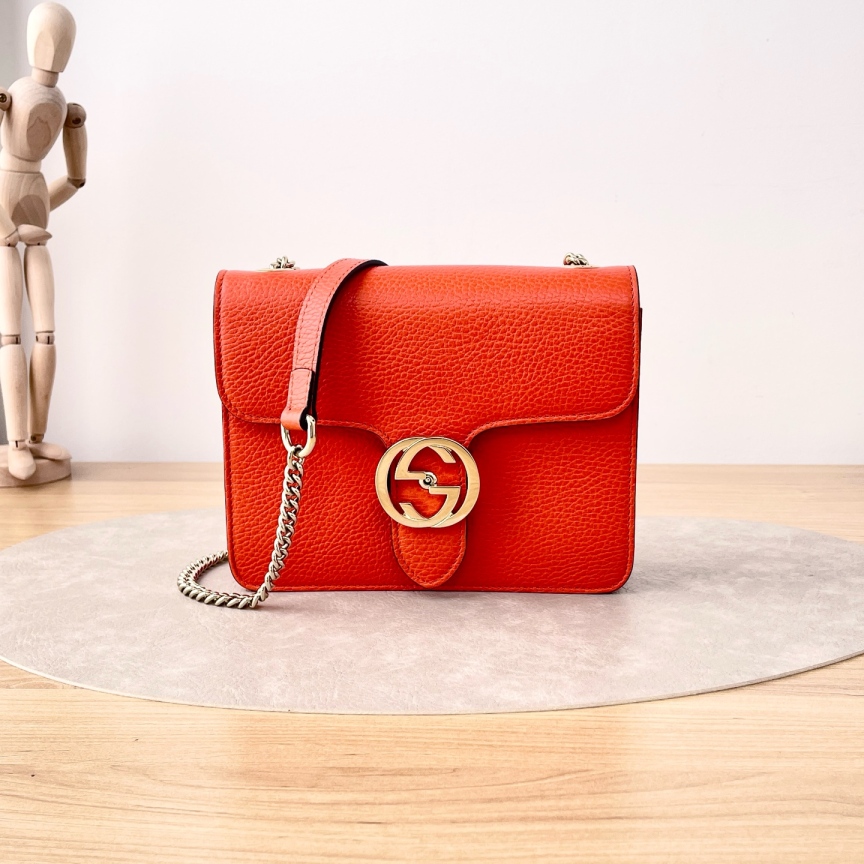 95新 GUCCI/古驰 【九筒奢品】双G金扣风琴/单肩包/9317