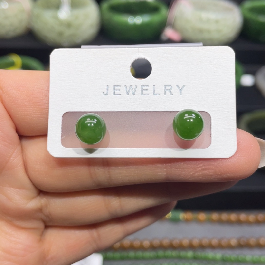 和田玉耳饰银S925镶嵌