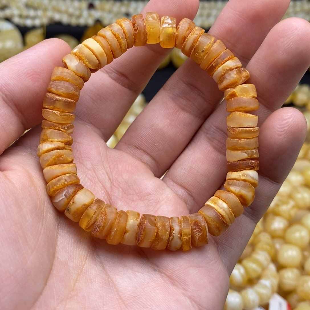 琥珀裸石未镶嵌俄料原皮原石手串