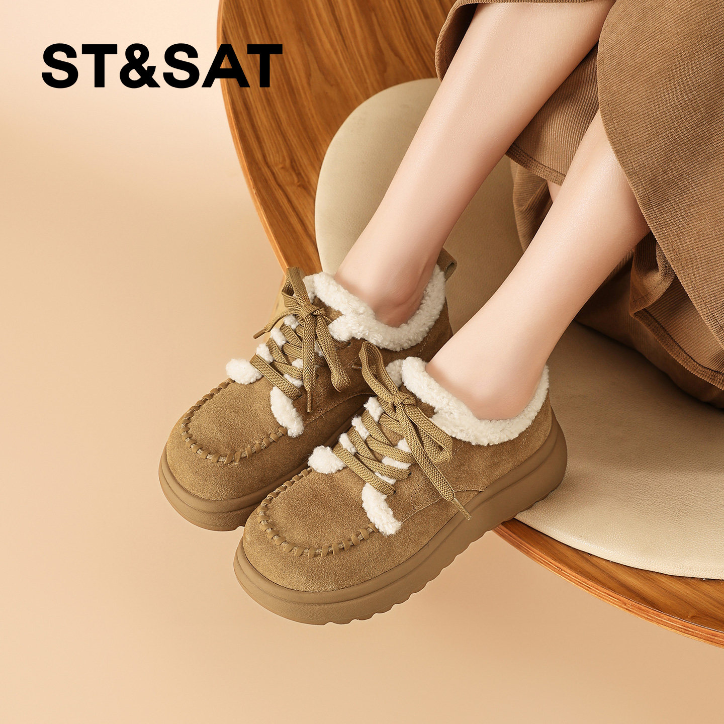 星期六弹力雪地靴女鞋2025新款冬季厚底毛毛棉鞋加绒短靴保暖棉鞋