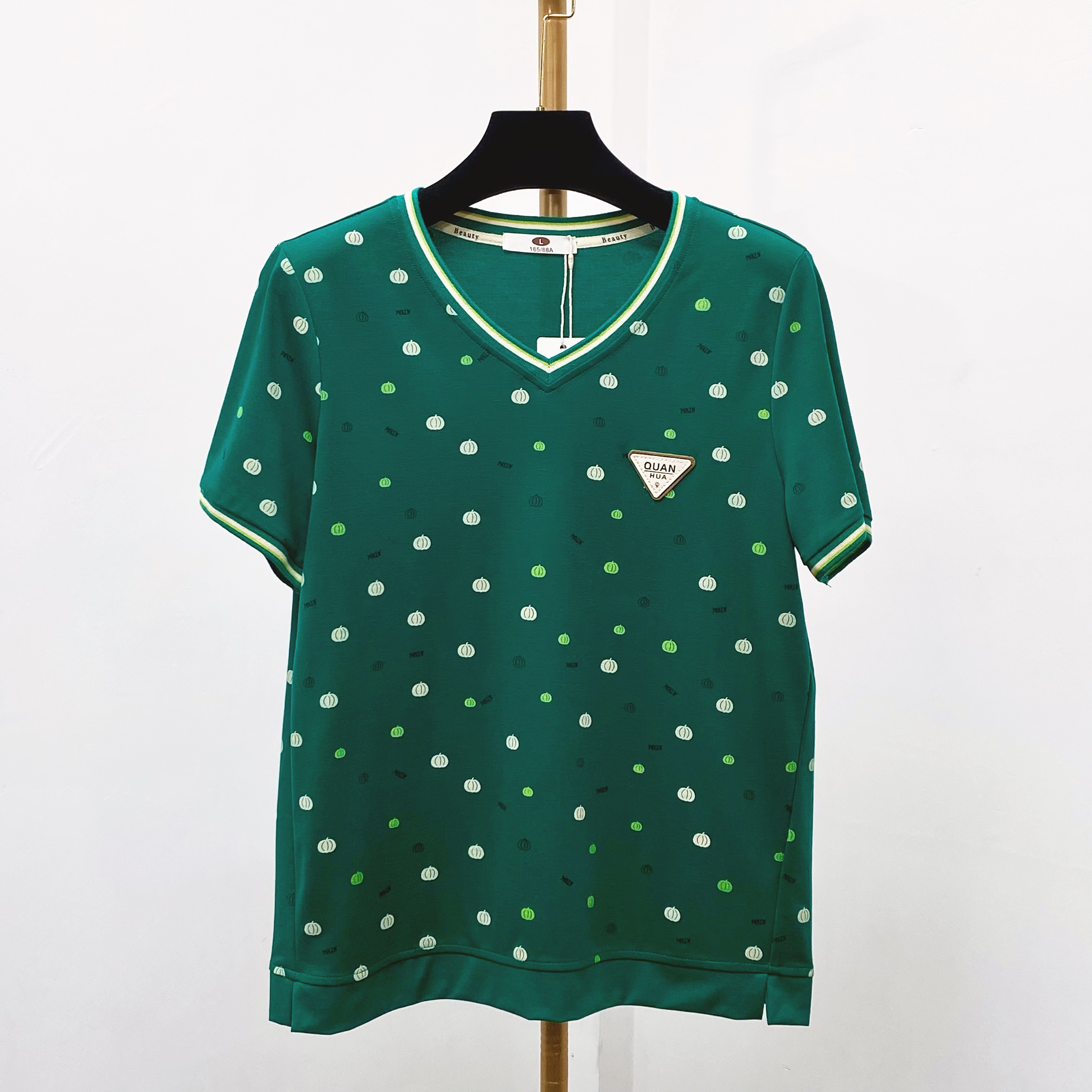 气质新款夏季宽松四五十岁妈妈时尚半袖上衣薄显瘦绿色夏休闲8663