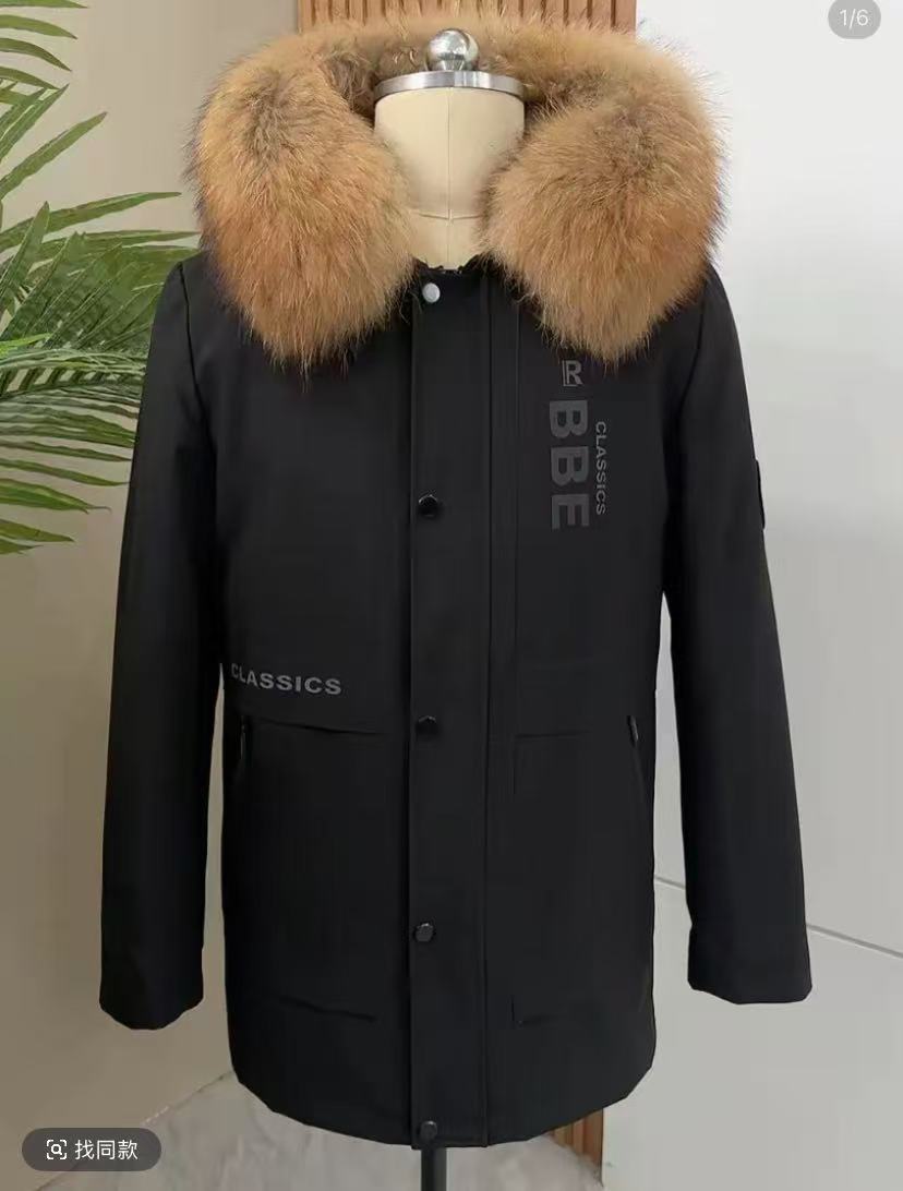 男士 中长款风衣 大毛领连帽冬季保暖派克服