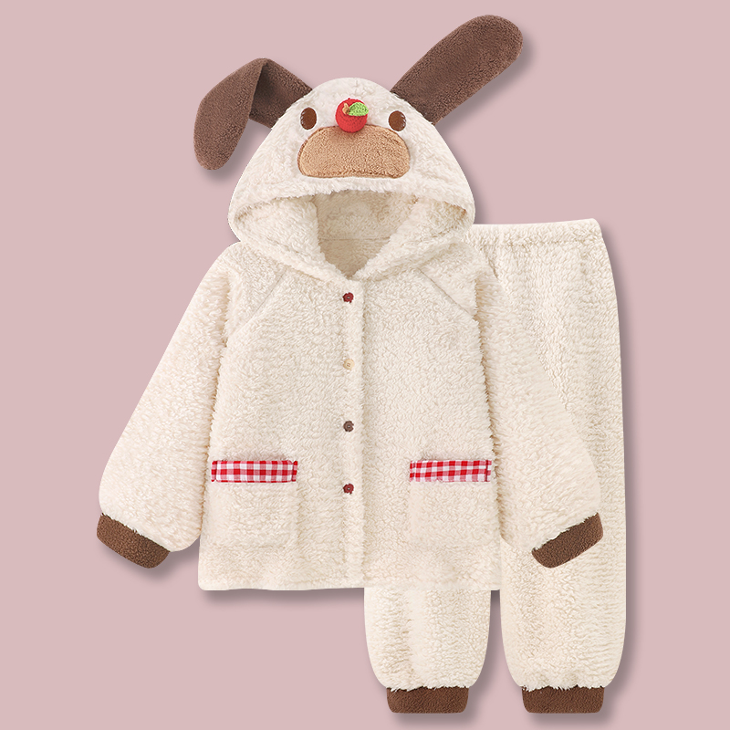 『苹果奶狗』睡衣秋冬可爱小狗连帽珊瑚绒套装冬季新款加厚家居服