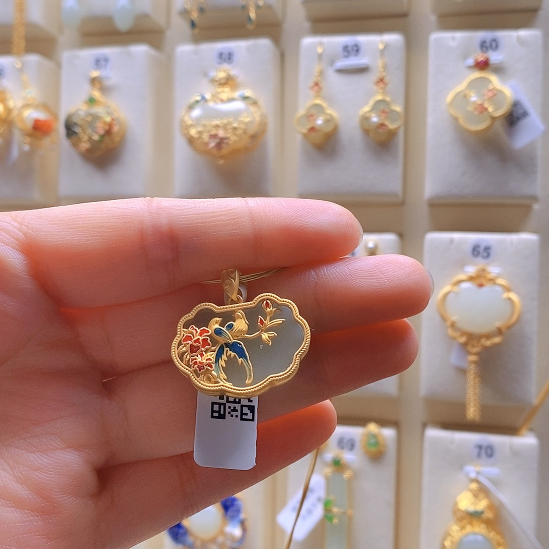 和田玉颈饰银S925镶嵌