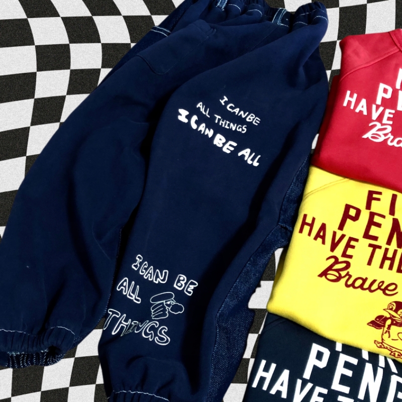 【DX定制】（现货）春季儿童牛仔拼接字母潮裤童装软牛仔束口卫裤休闲