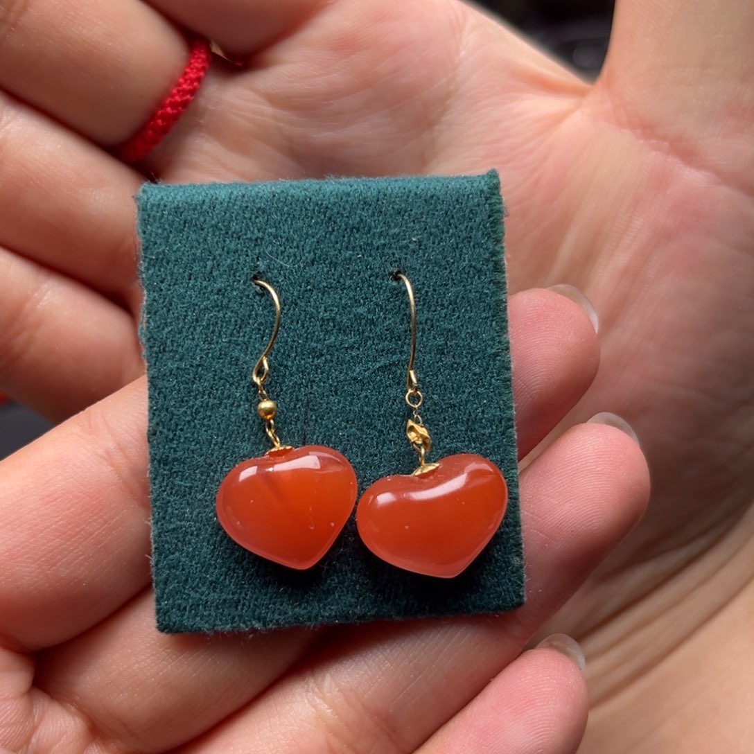 南红玛瑙耳坠18K金镶嵌