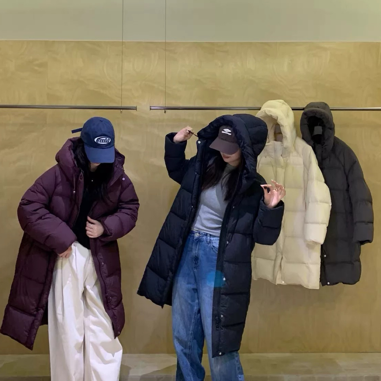 【WFH】 韩系宽松连帽中长款白鸭绒外套