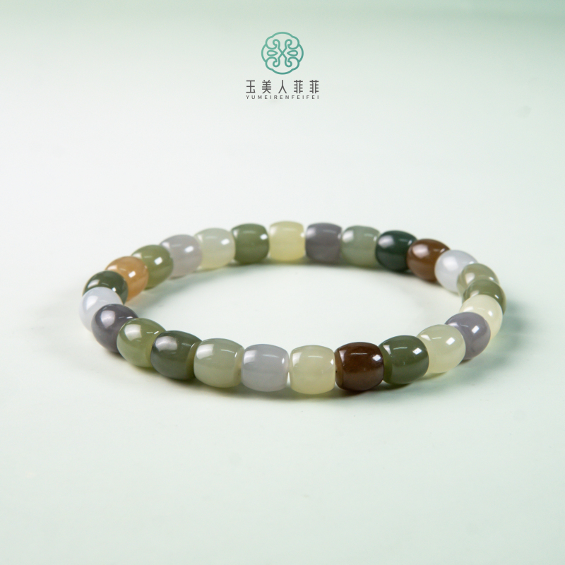 石惑珠宝%和田玉多宝直切手串约8*7mm%多样性发一