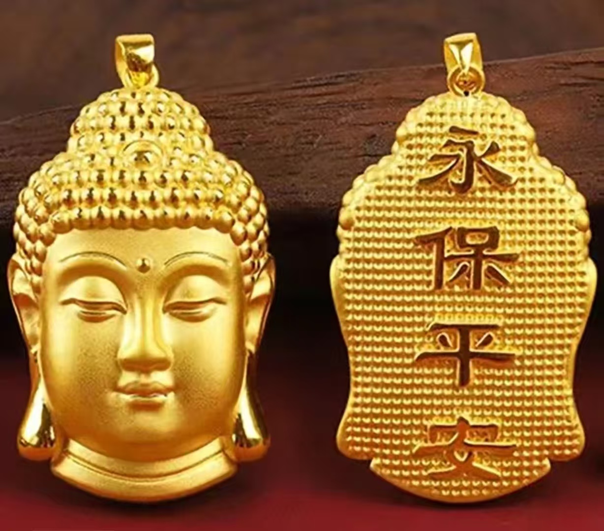 合金项链 佛头吊坠 时尚百搭款 大气经典金色 手工工艺