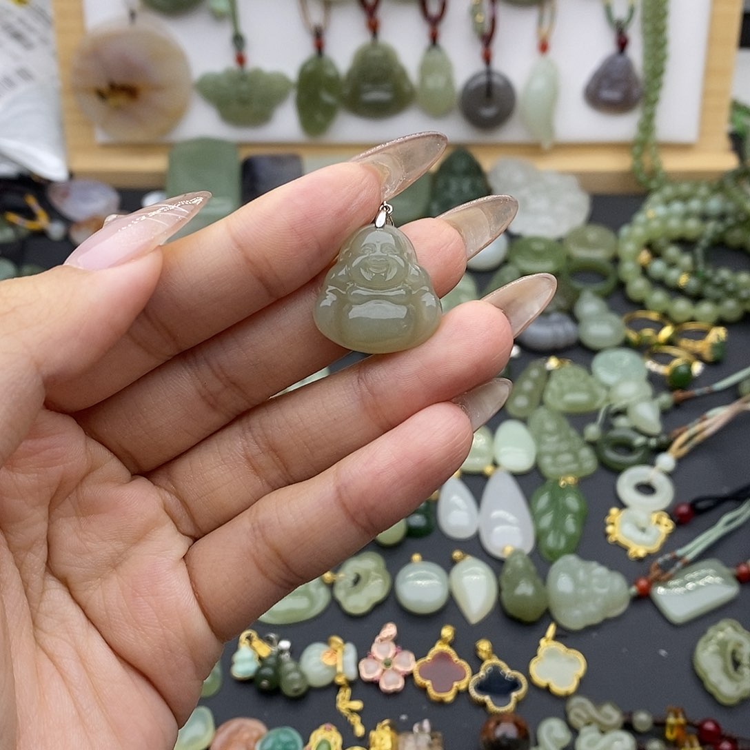 和田玉吊坠(不含链)银S925镶嵌