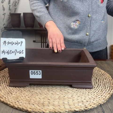 紫砂花盆紫泥扁大长方0653