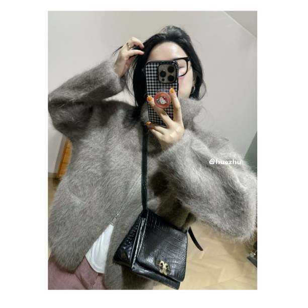 HZ-卡灰色重工兔毛➕浣熊加厚拉毛外套