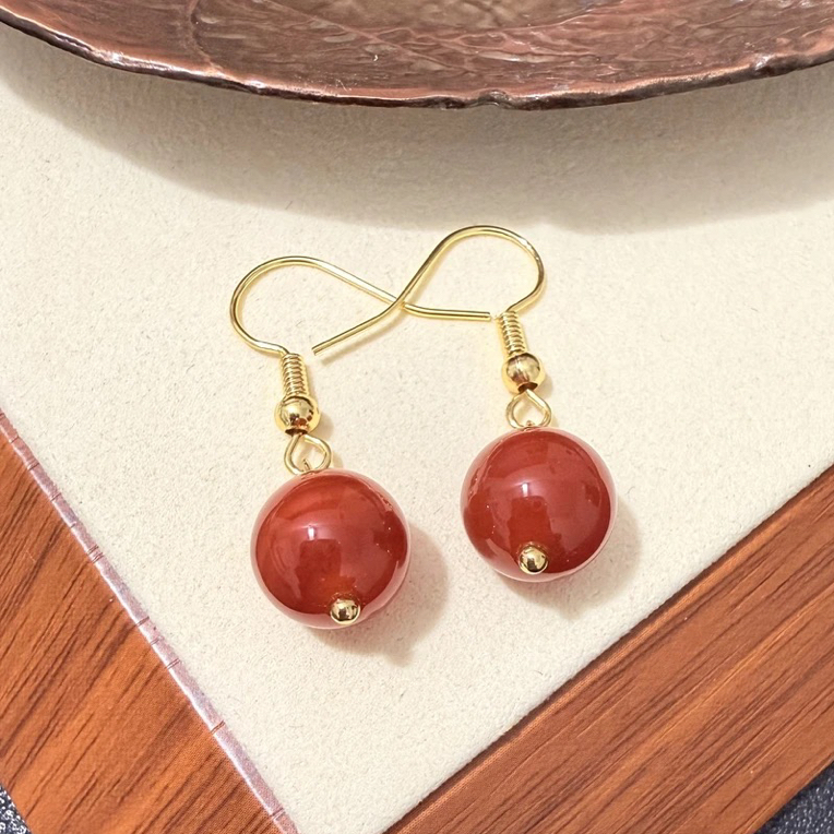 红绿色玛瑙耳钩经典简约