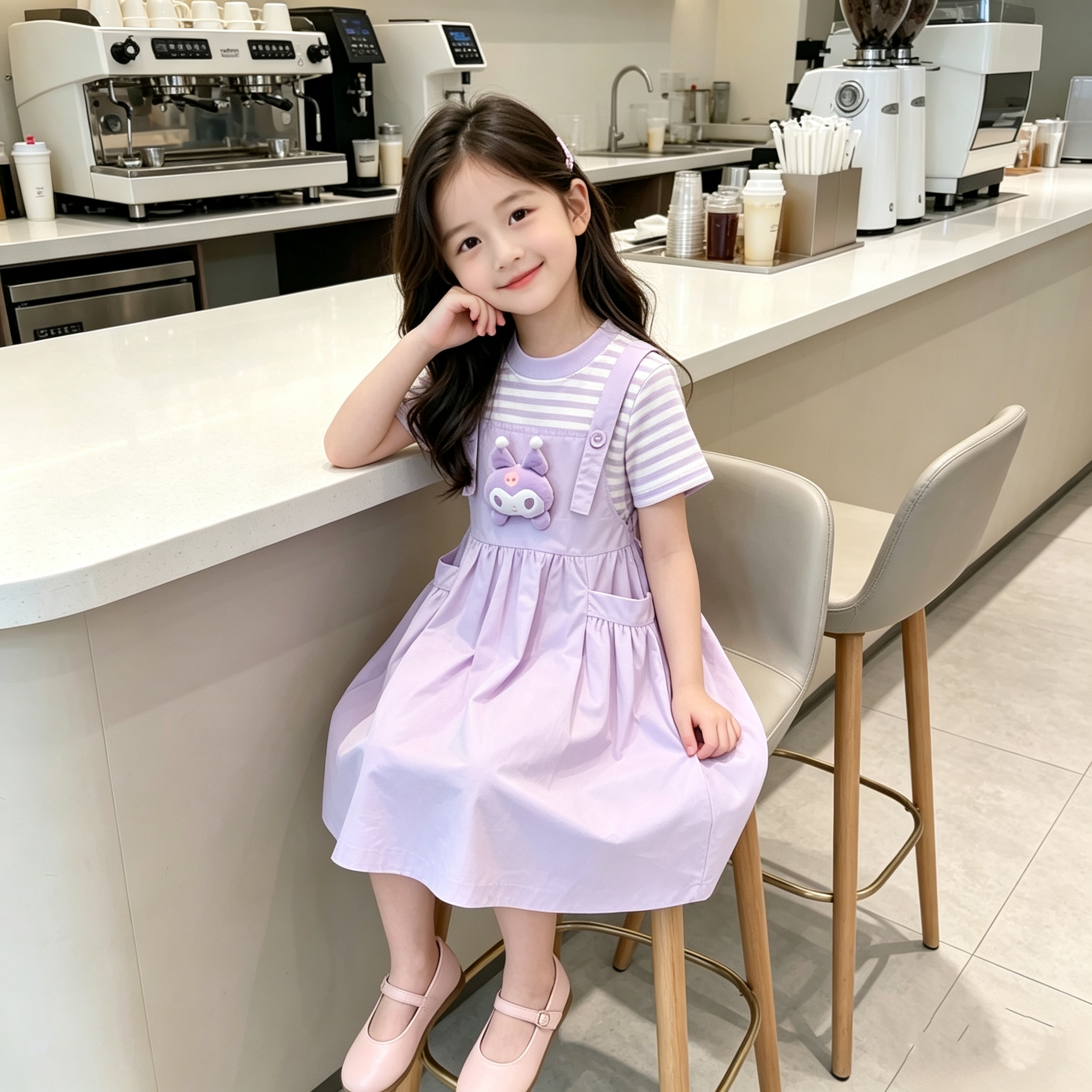 女童库洛米连衣裙夏季2026新款儿童洋气假两件裙子女孩夏装公主裙