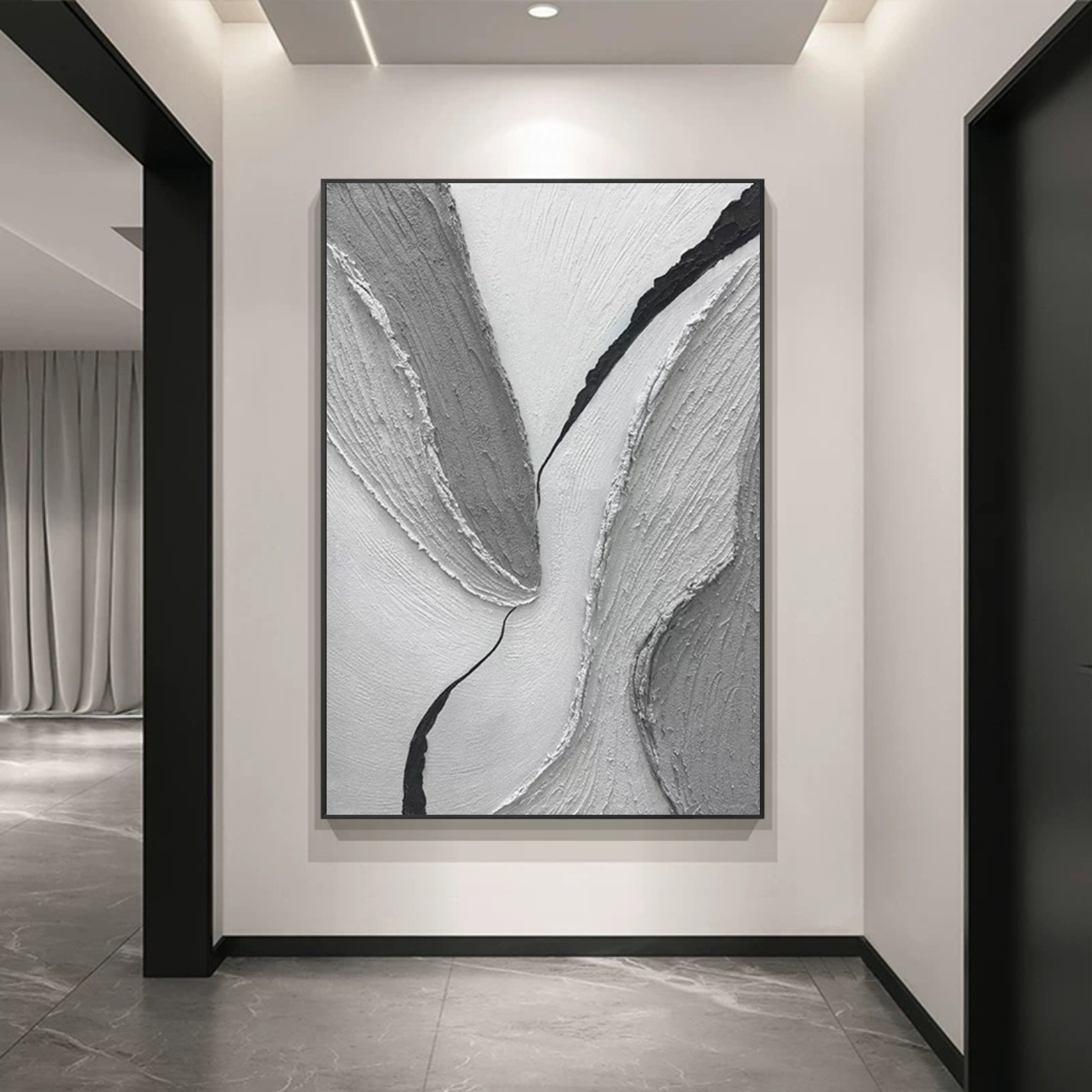 《石运》手绘油画玄关挂画客厅沙发背景墙装饰画抽象肌理黑白灰