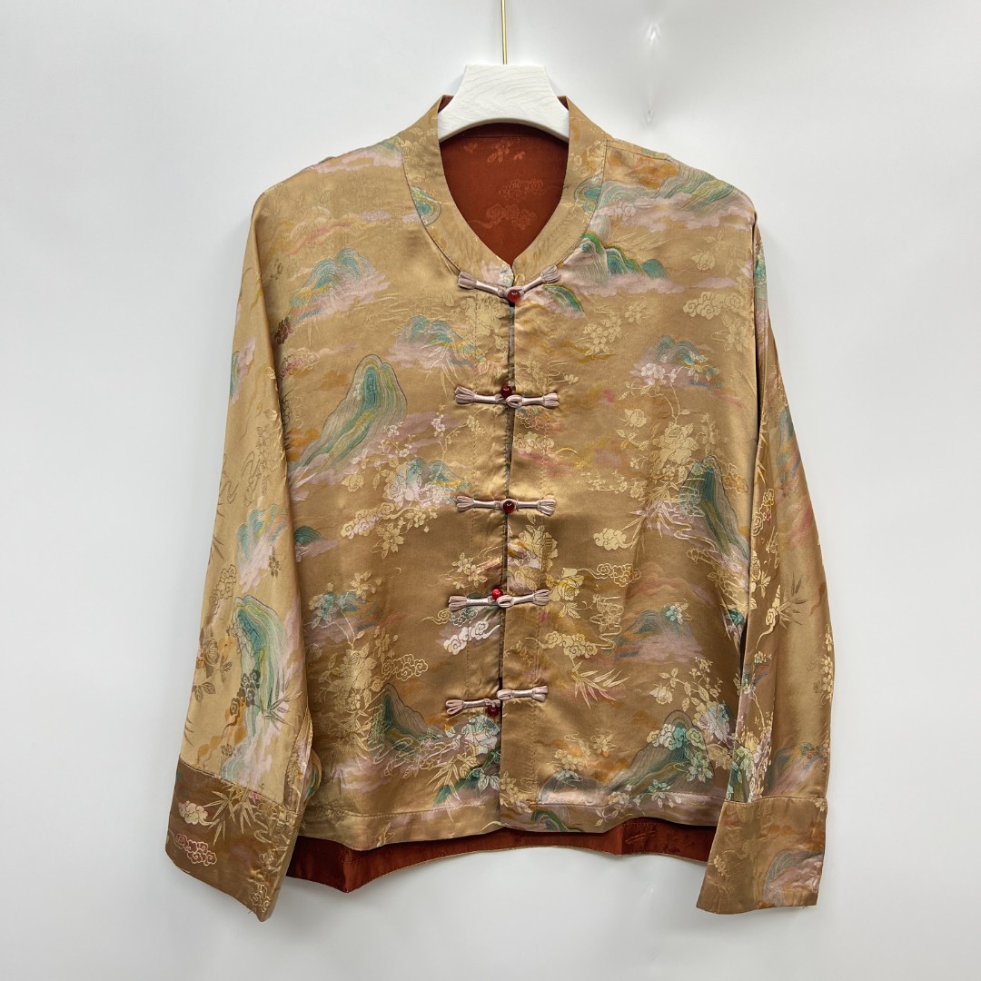 【万里江山】2018老料直襟上衣新中式国风提花厚款双层薄款圆领