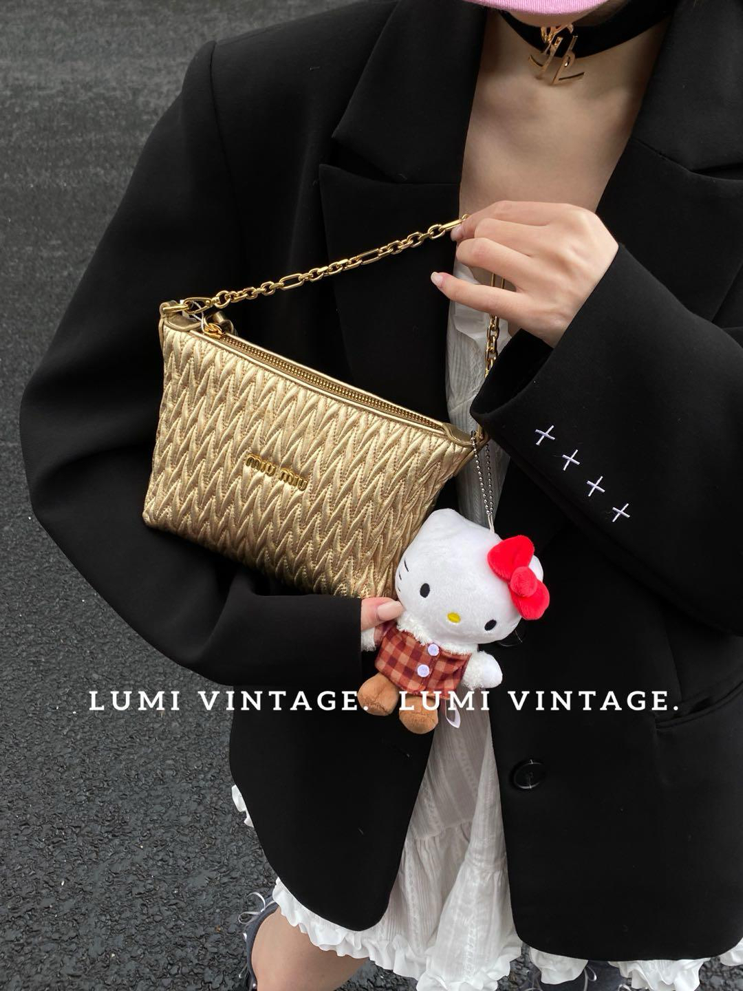 95新 MIU MIU/缪缪 金色褶皱羊皮饭盒单肩包20224378