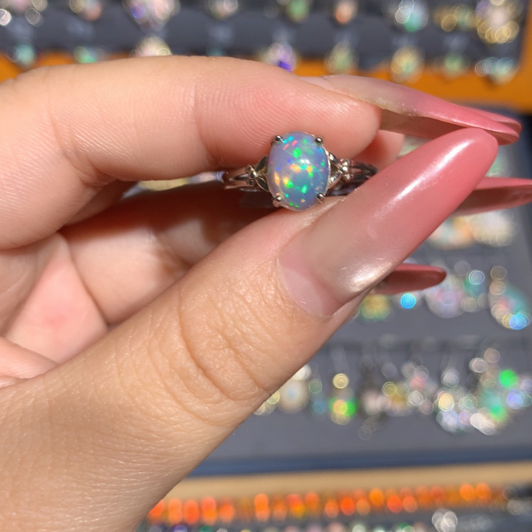 银S925镶嵌欧泊欧泊戒指l