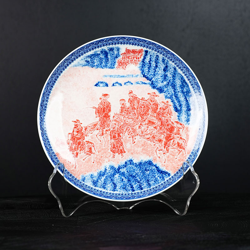 铭经草堂七子渡关赏盘景德镇手工手绘高端茶器