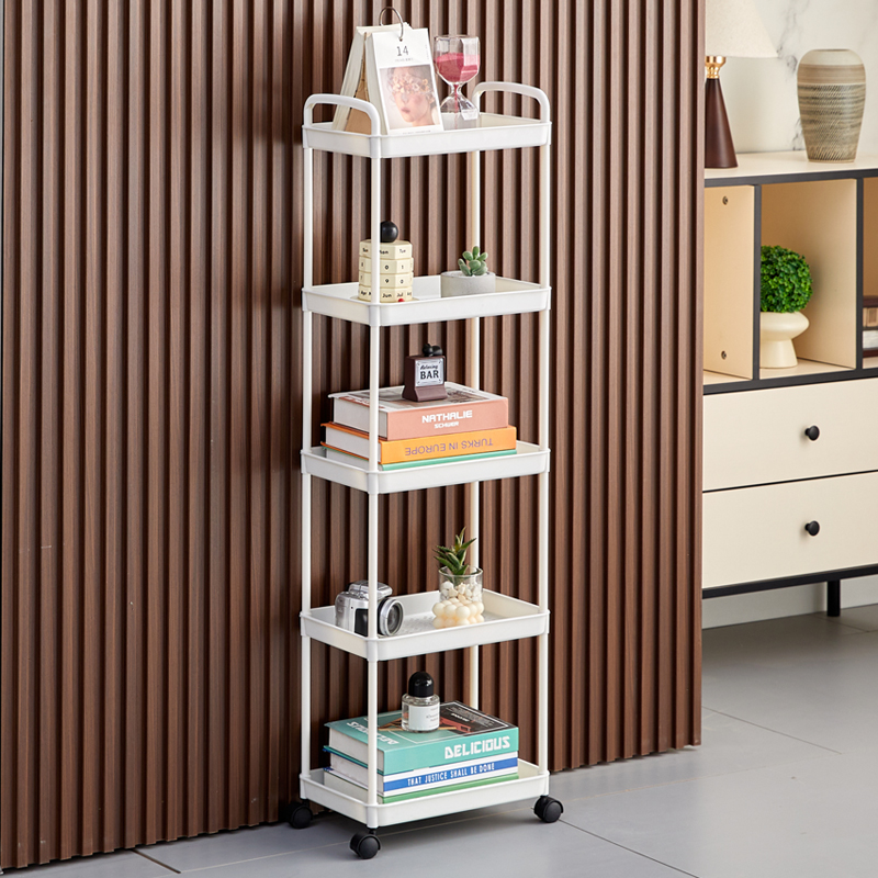 5层白黑置物架收纳储物架移动推车落地家用宿舍客厅卫生间简约1Z