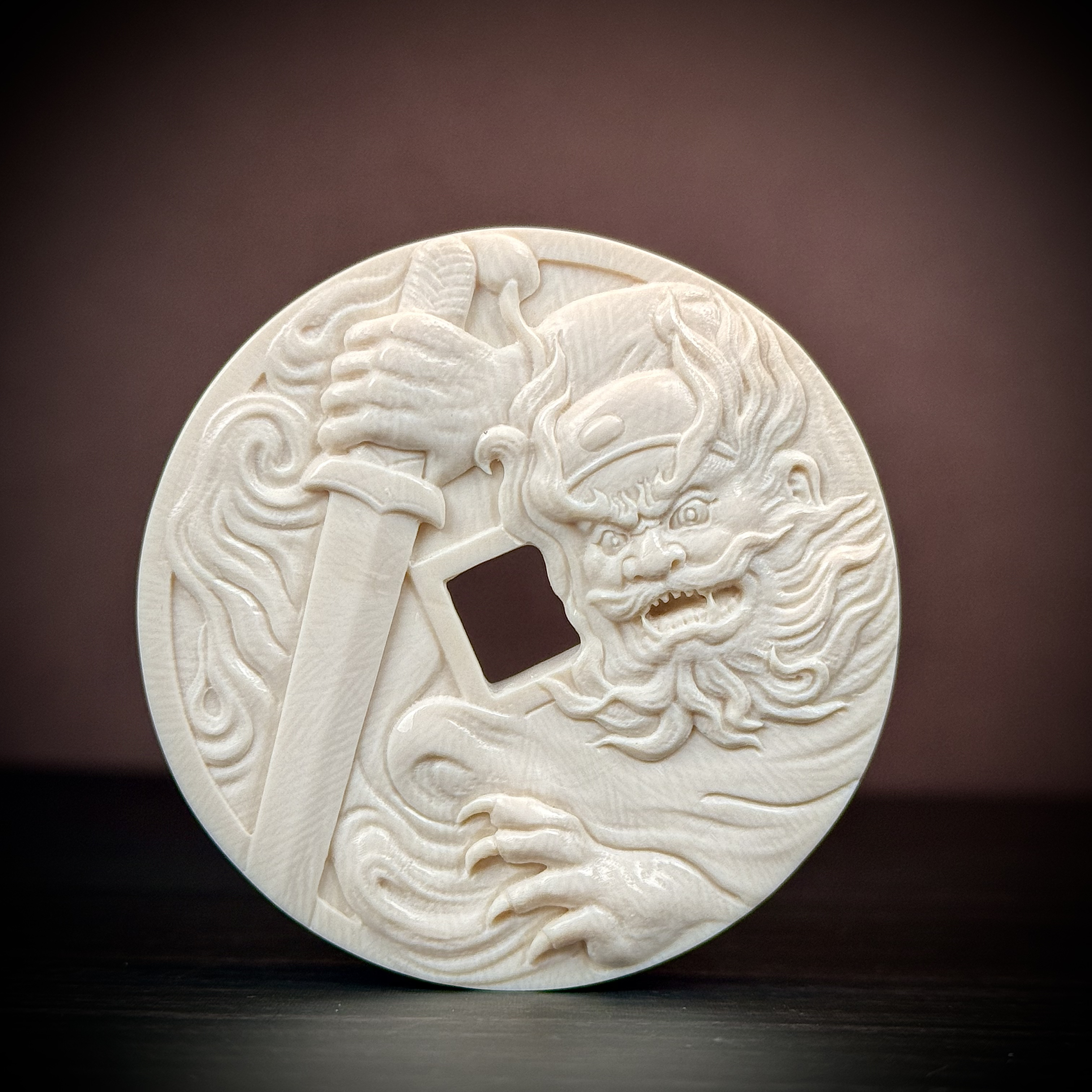 H10-80天然猛犸牙 钟馗雕刻牌 55.5*12mm支持复检