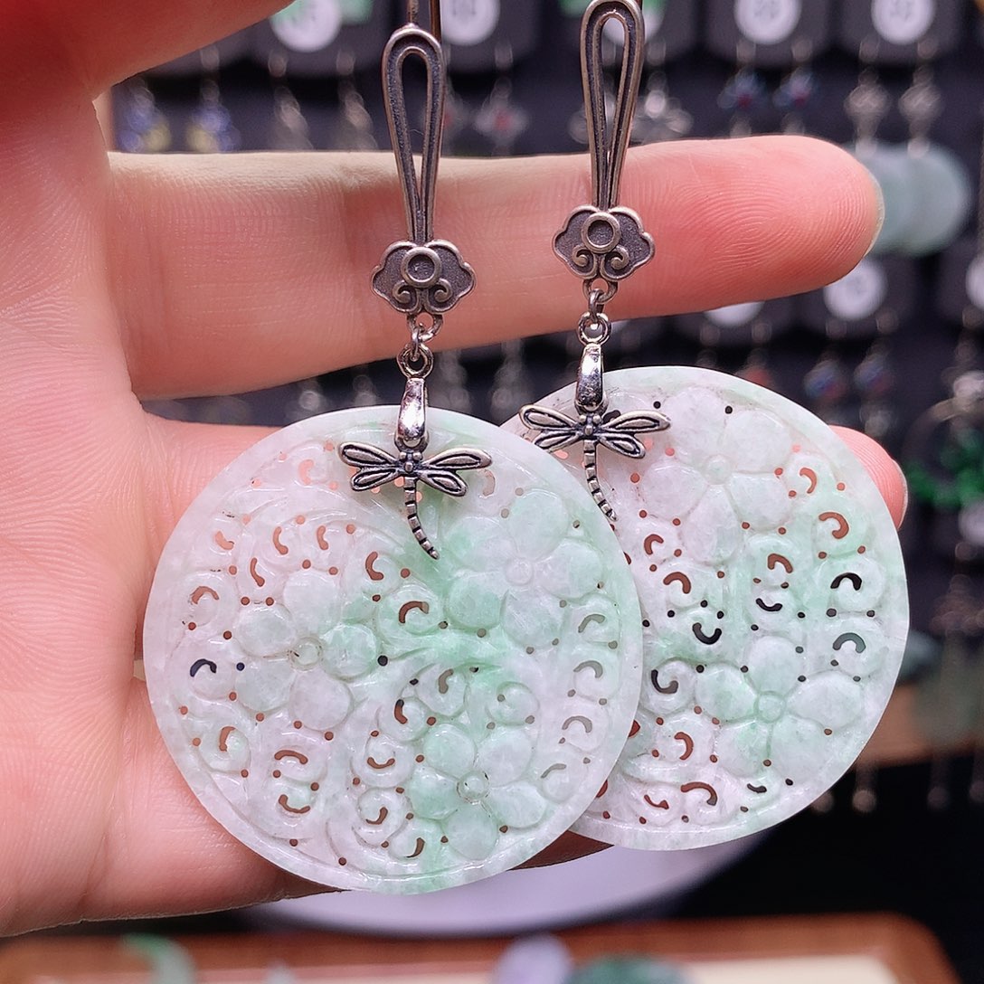 翡翠银S925镶嵌耳饰勿**心