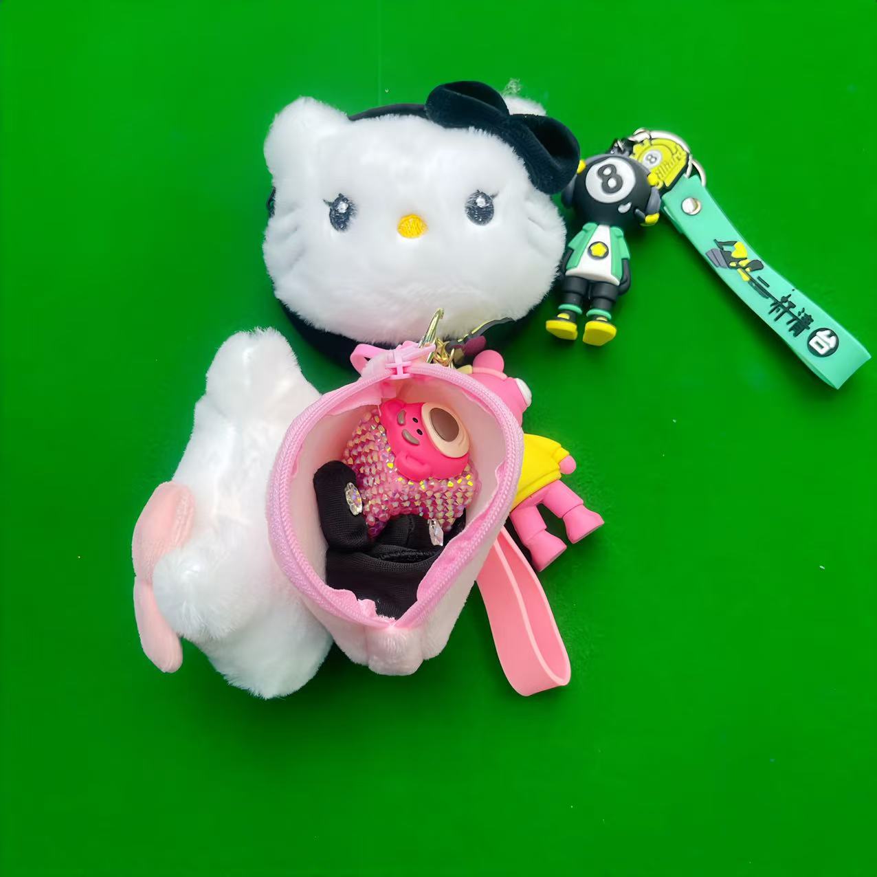 少女台球手套巧克可爱猫咪毛绒挂饰苹果耳机蓝牙收纳包兼零钱包
