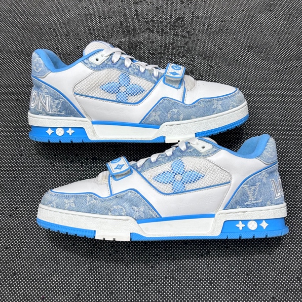 95新 LouisVuitton/路易威登 43.5码 trainer 白蓝 魔术贴 原盒