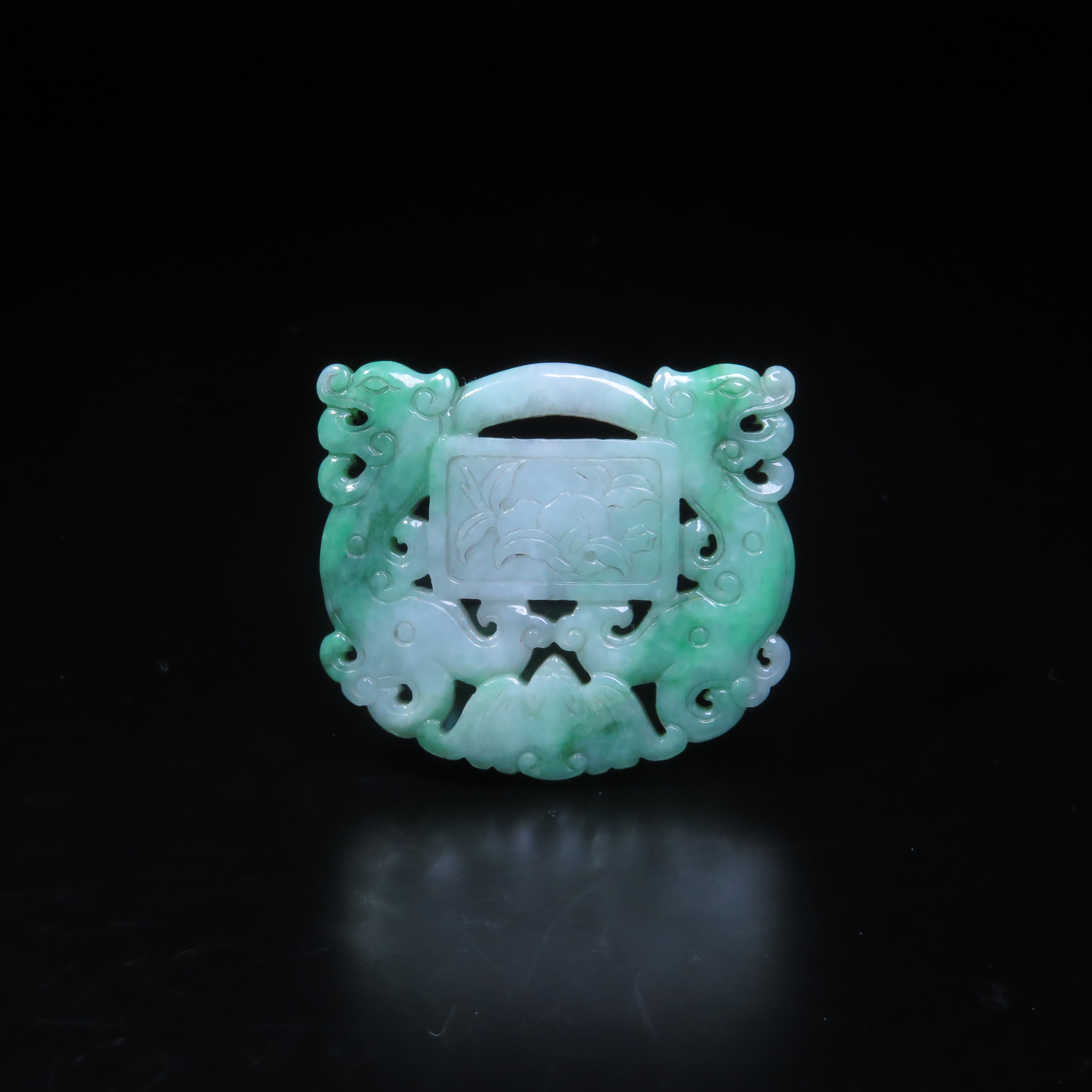 民国翡翠福寿双全锁形挂件/MZ585470/翡翠/民族文物