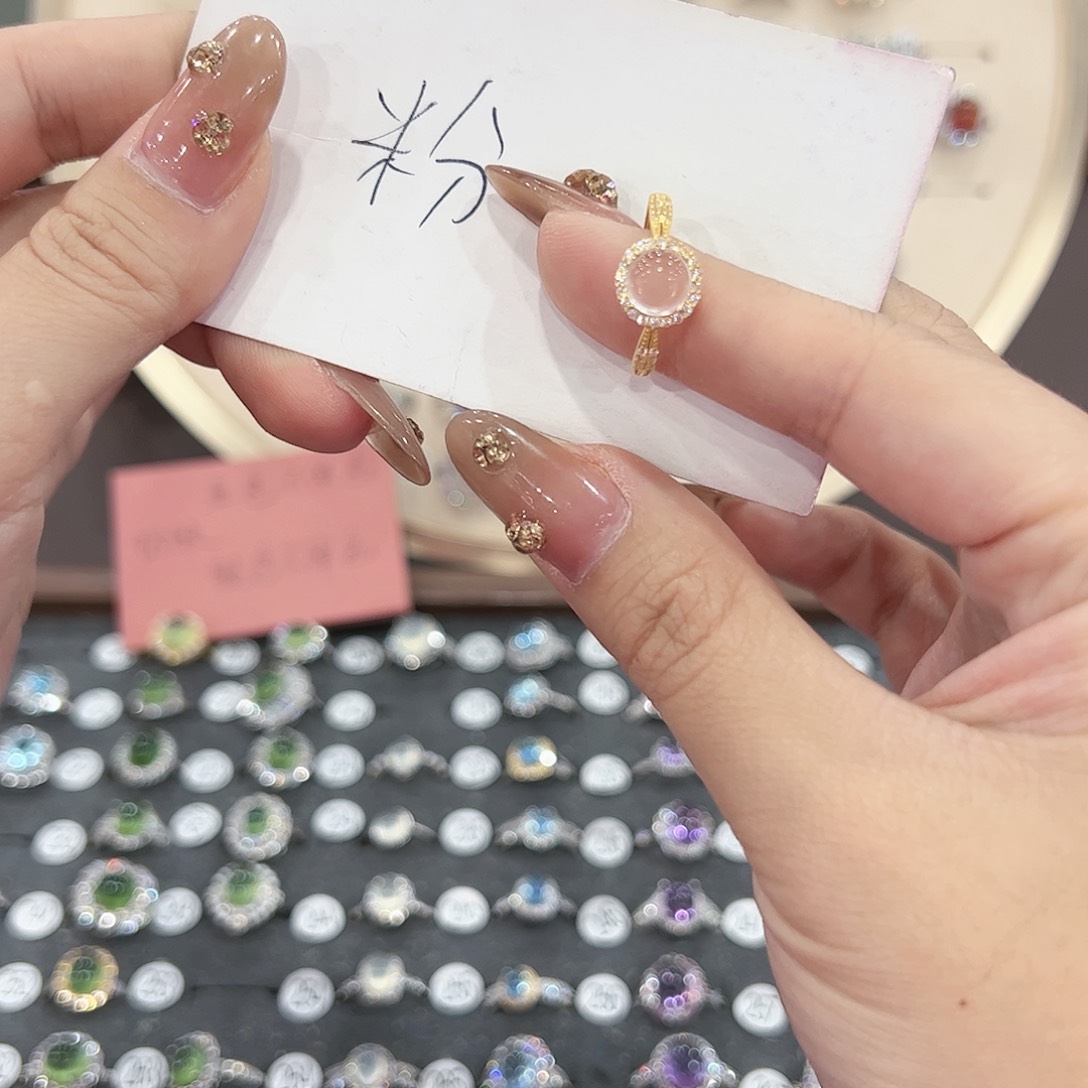 蛇纹石玉戒指银S925镶嵌