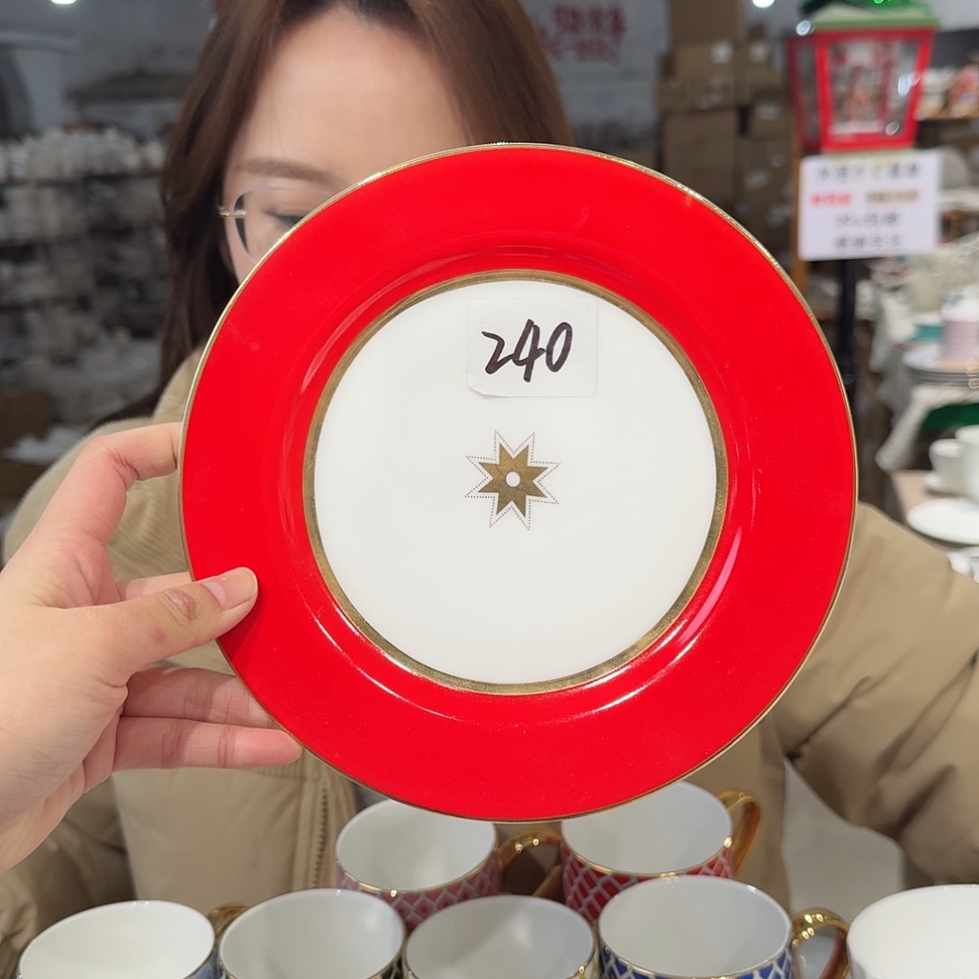 瓷鹅黄骨瓷8英寸20cm平盘一只外贸微瑕