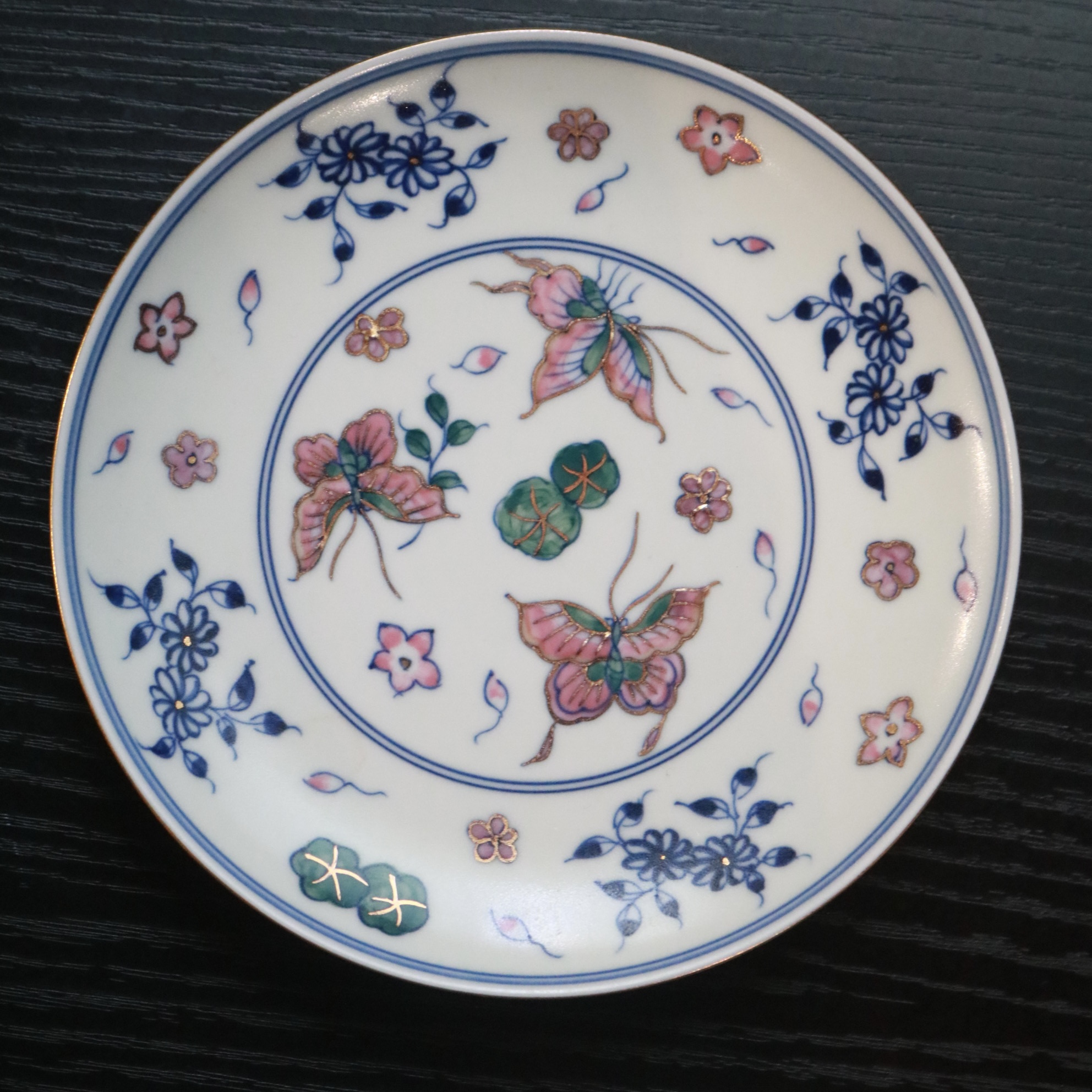 景德镇 雨溪山房 描金五彩蝶恋花壶承 茶盘