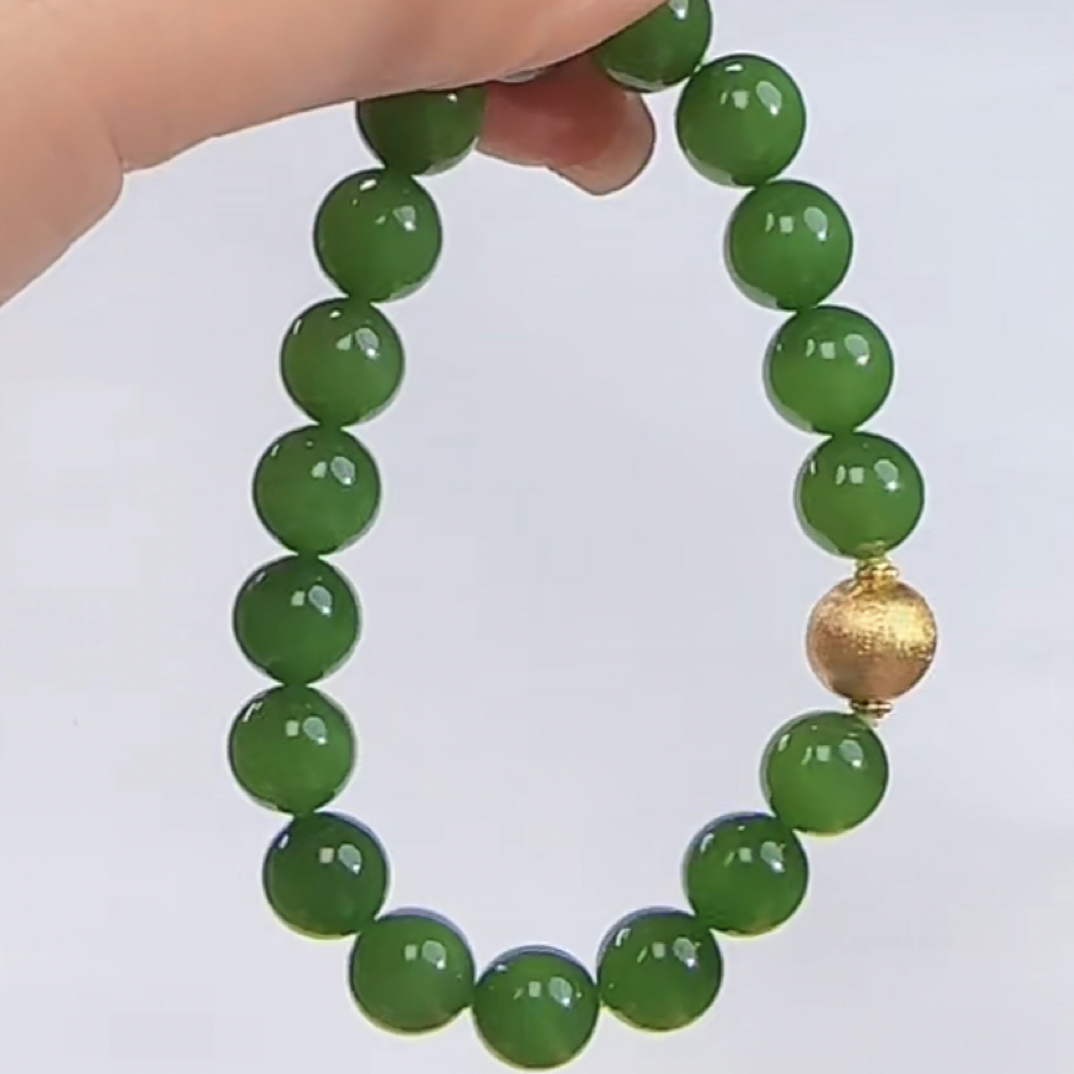 卡10 俄料碧玉高色阶 手串18k金配饰 