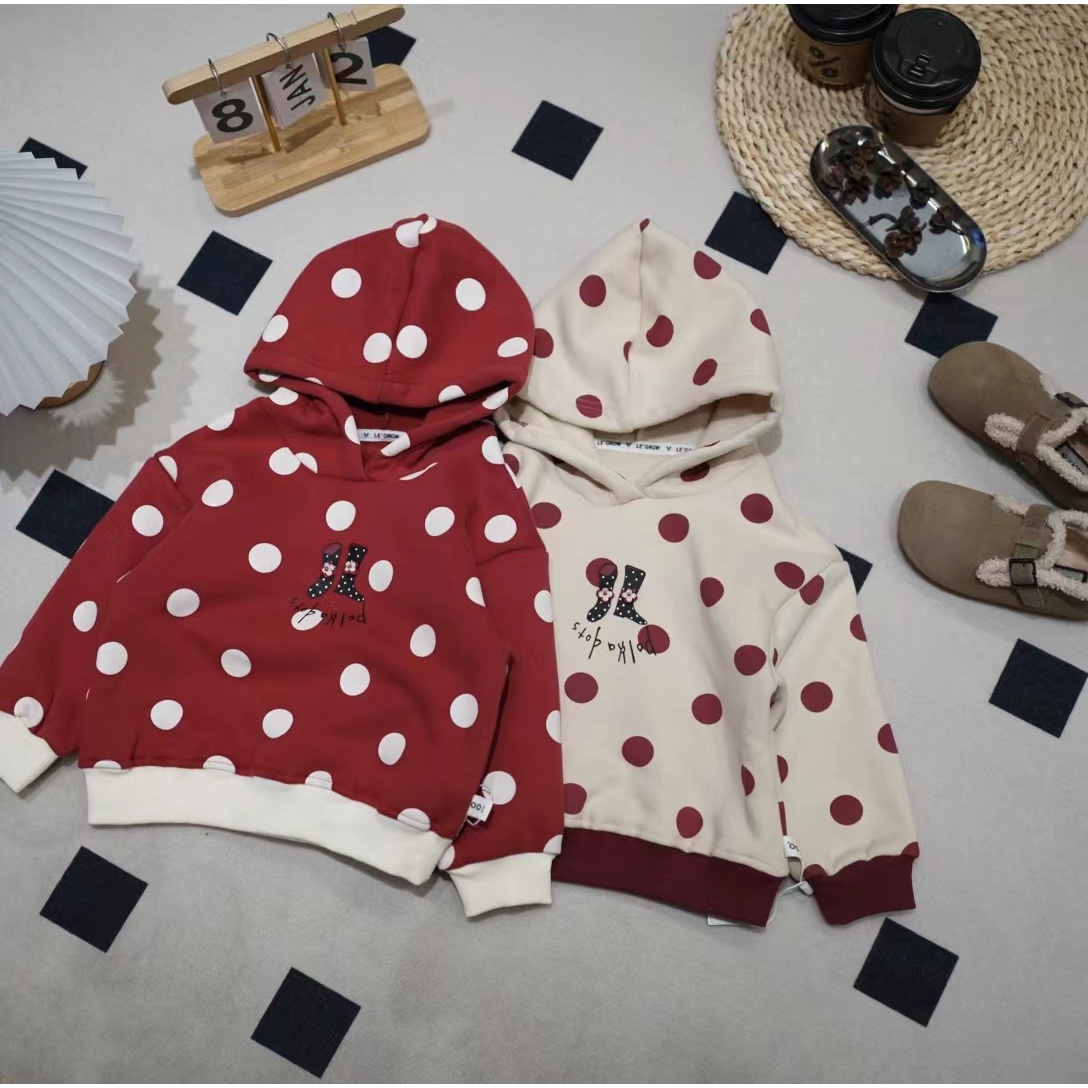 儿童秋冬韩版甜美满印波点立体小花加绒卫衣LSQ060