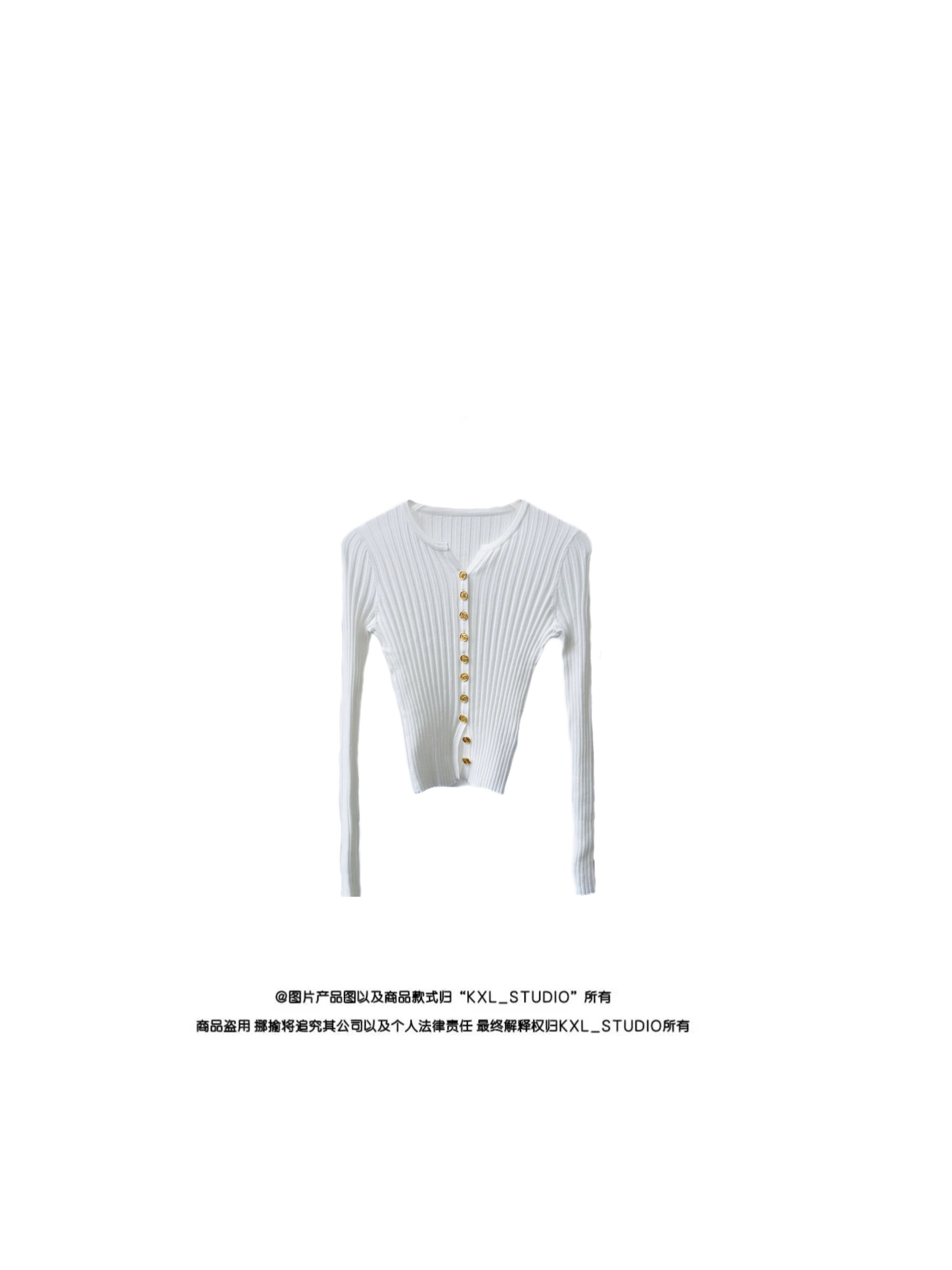 KXL-STUDIO 【KELE精选】圆领坑条金扣针织开衫024