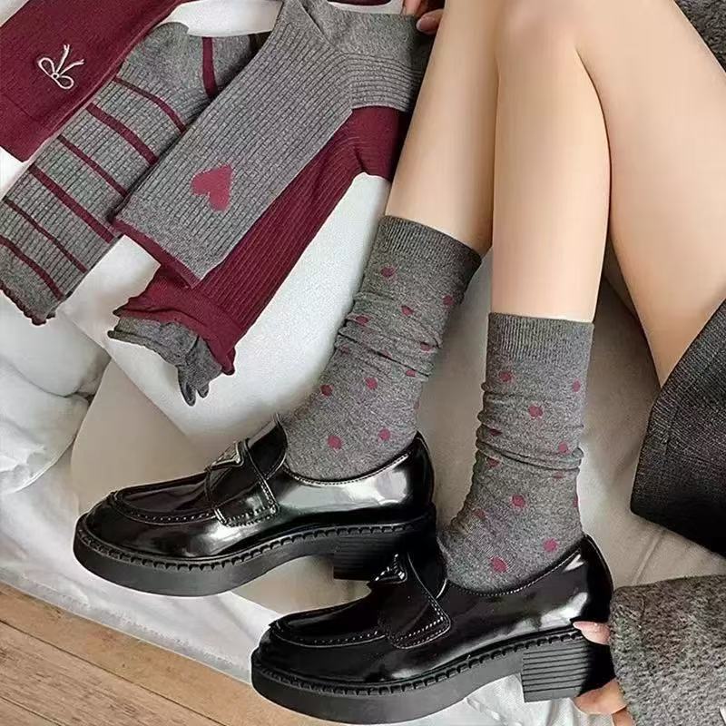 【5双装】秋冬安可拉红中筒女袜韩系时尚加长柔软复古风透气