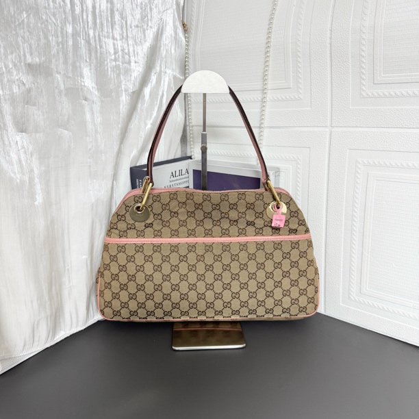 95新 GUCCI/古驰 95新 粉色边老花腋下单肩包