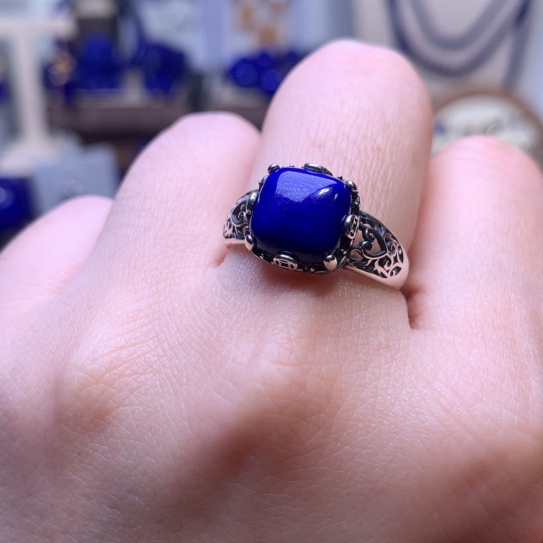 青金石银S925镶嵌戒指