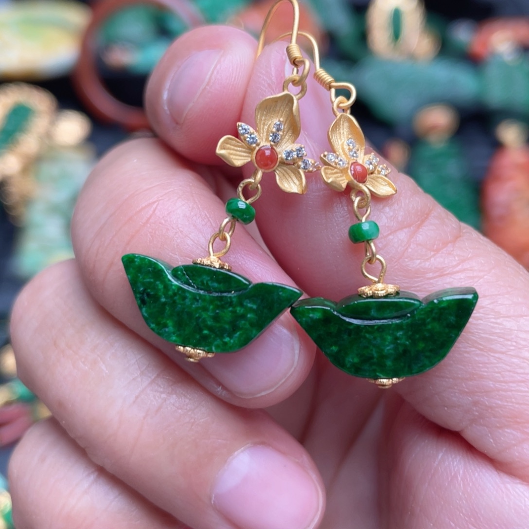 翡翠银S925镶嵌耳饰