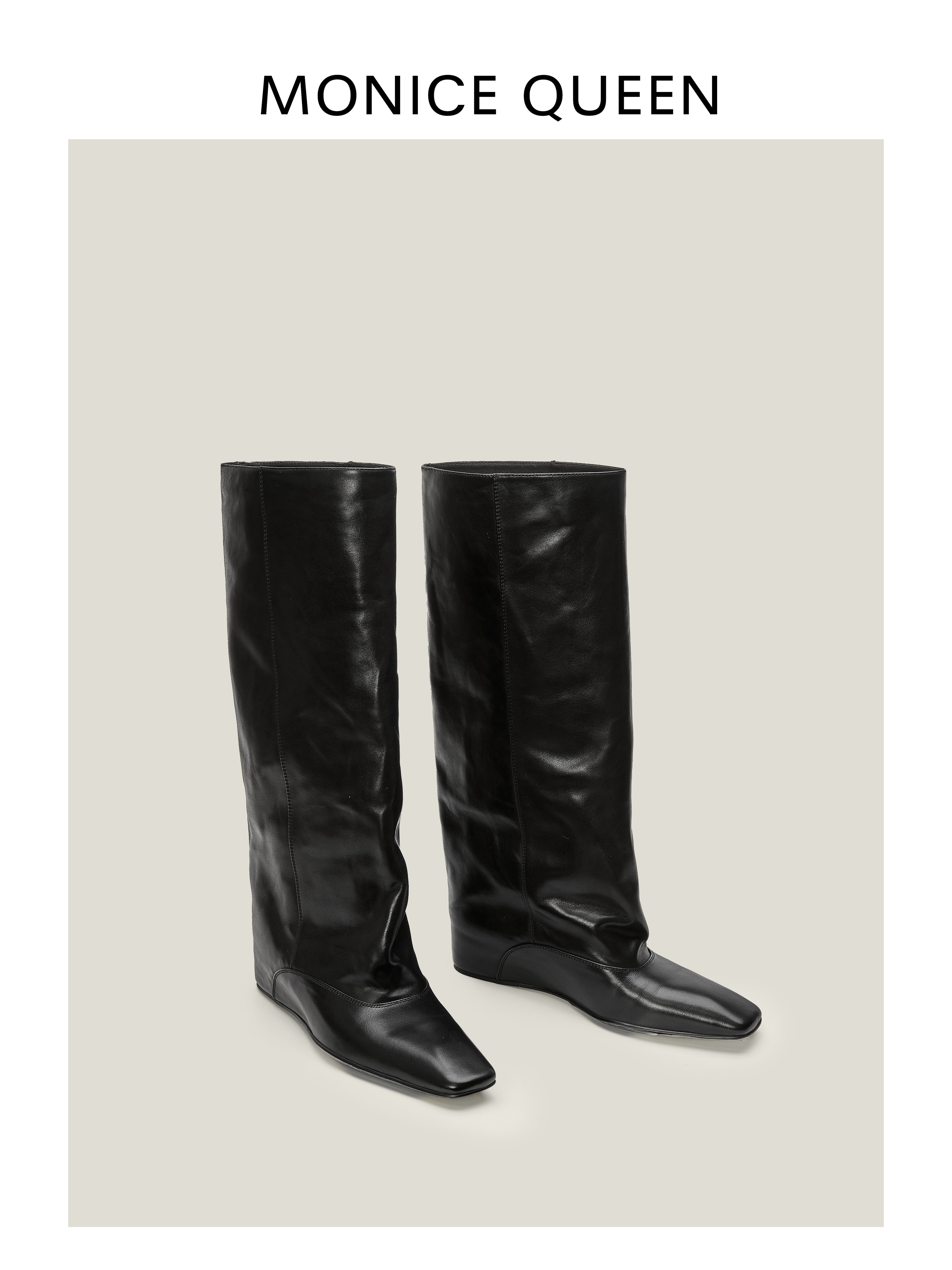 潮流冬季裤管靴一脚蹬镂空防滑低跟平跟短靴尖头靴子内增高G2989