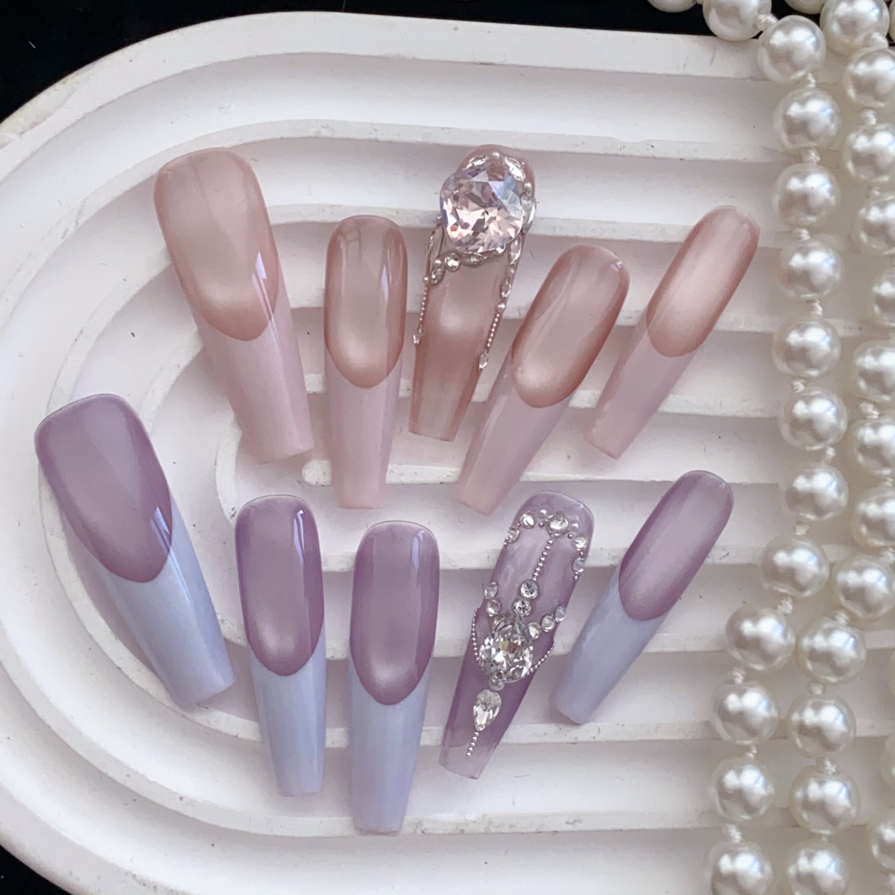 【4】纯手工手绘法式复古潮流轻奢手工长款水滴穿戴甲美观显白简约