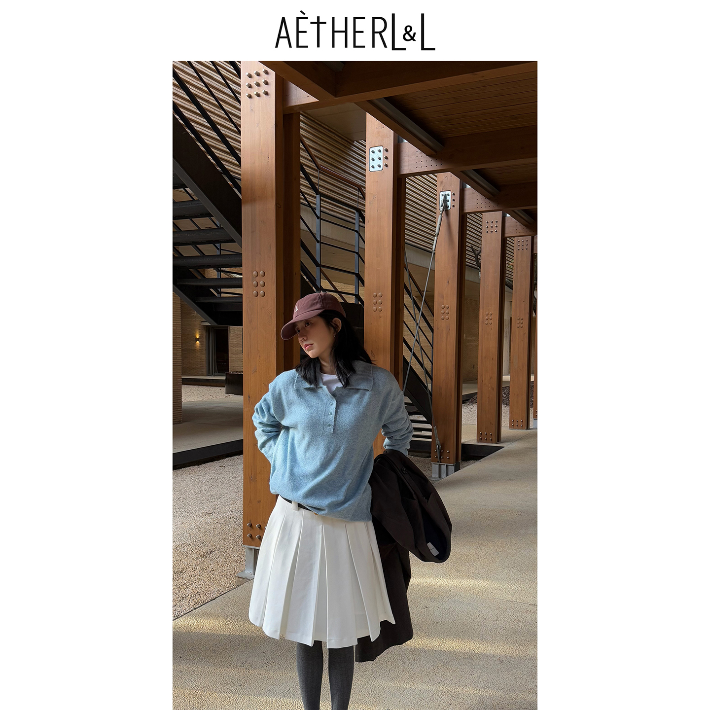 AETHERLL 白色百褶半身裙女秋冬百搭休闲a字裙显瘦垂感裙子 A1023