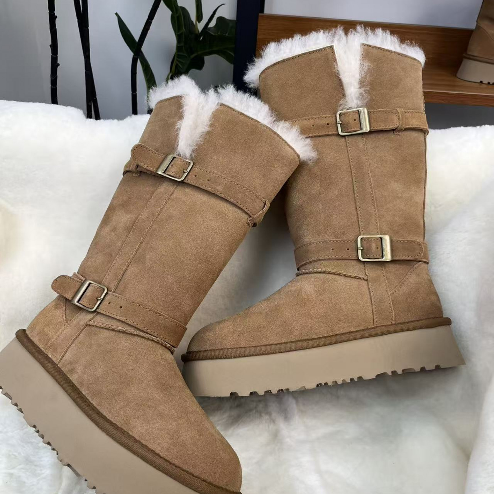 2025新款雪地靴厚底高筒骑士靴时尚百搭冬季保暖加厚