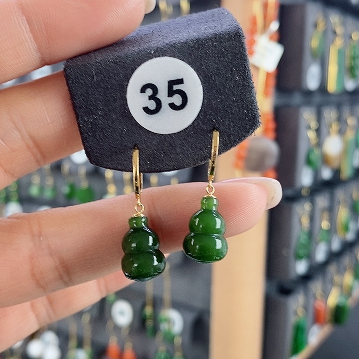 和田玉耳饰18K金镶嵌